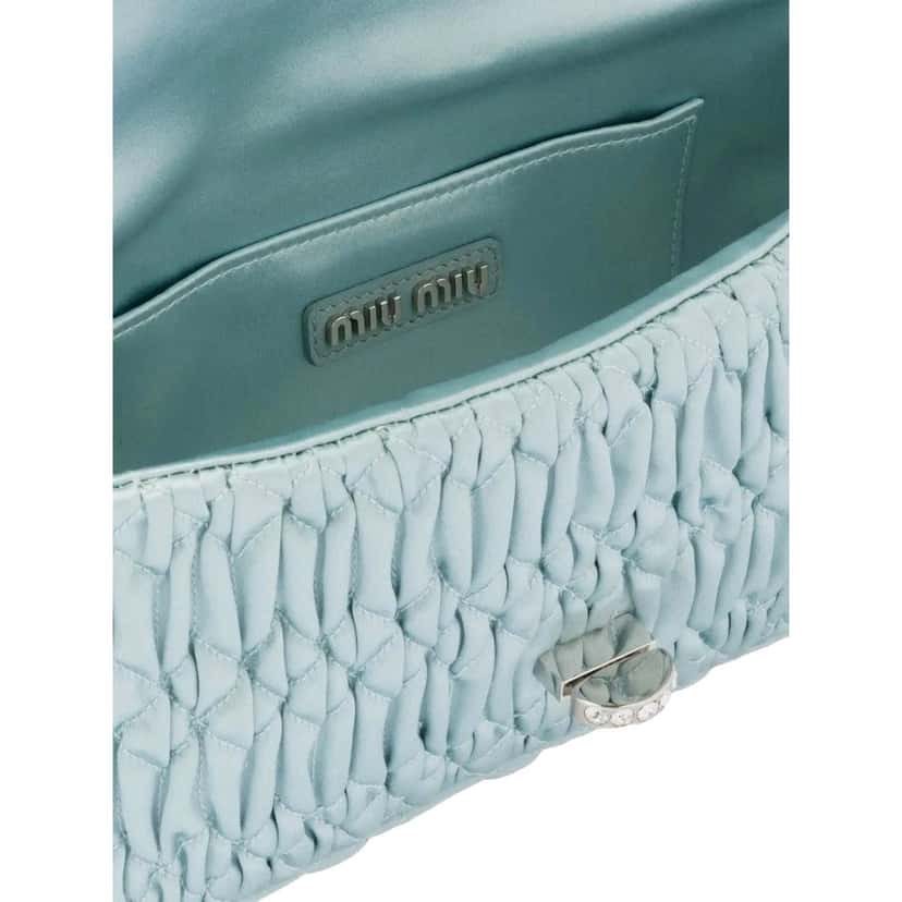 Miu Miu Miu Miu Satin Quilted Crystal Embellished Chain Crossbody Light Blue Blue Satin Never worn - Inside View
