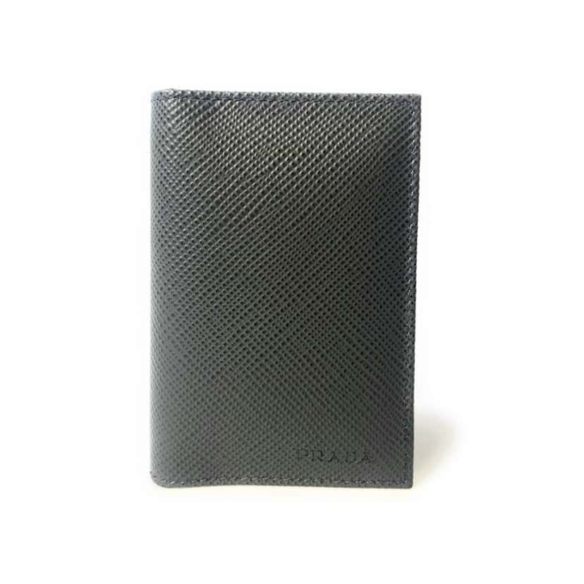 Prada Prada Mens Saffiano Leather Vertical Card Black Holder Bifold Wallet Black Canvas Good condition - Front View