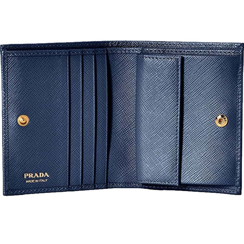 Prada Prada Saffiano Baltico Blue Leather Gold Logo Bifold Snap Wallet Gold Leather Never worn - Inside View