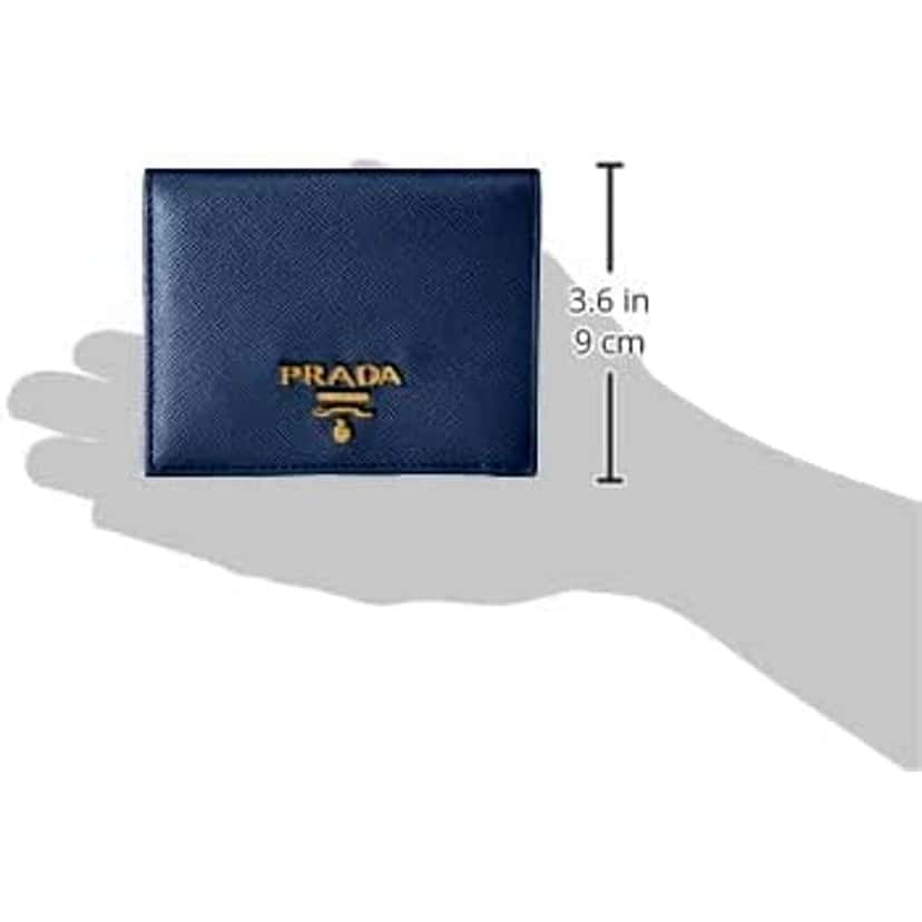 Prada Prada Saffiano Baltico Blue Leather Gold Logo Bifold Snap Wallet Gold Leather Never worn - Box View