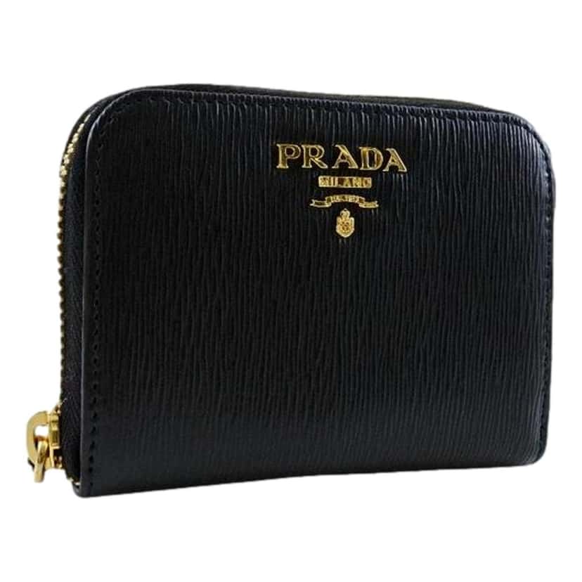 Prada Prada Black Vitello Leather Gold Zip Coin Purse Wallet Black Leather Never worn - Front View