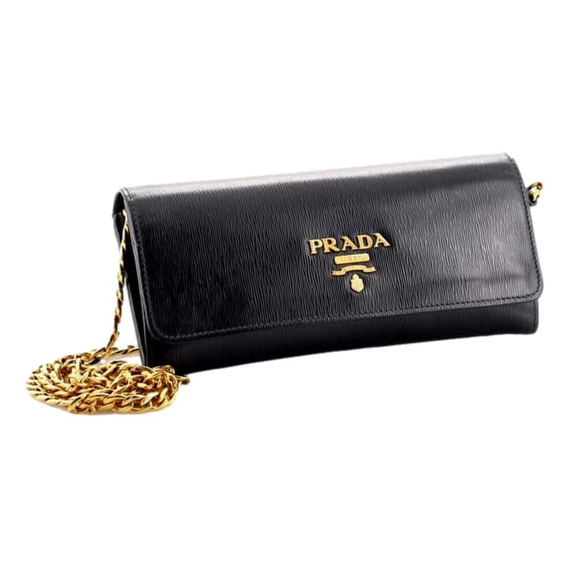 Prada Prada Black Vitello Move Leather Chain Crossbody Wallet Clutch Black Leather Never worn - Front View