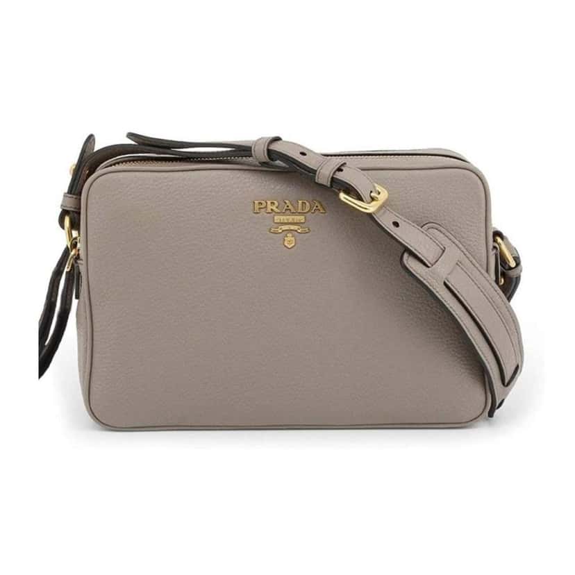 Prada Prada Argilla Grey Vitello Phenix Leather Double Zip Cross Body Bag Grey Leather Good condition - Front View