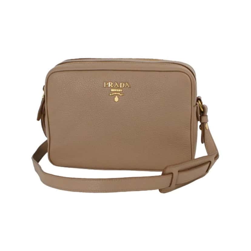 Prada Prada Beige Vitello Phenix Leather Double Zip Crossbody Bag Beige Leather Good condition - Front View