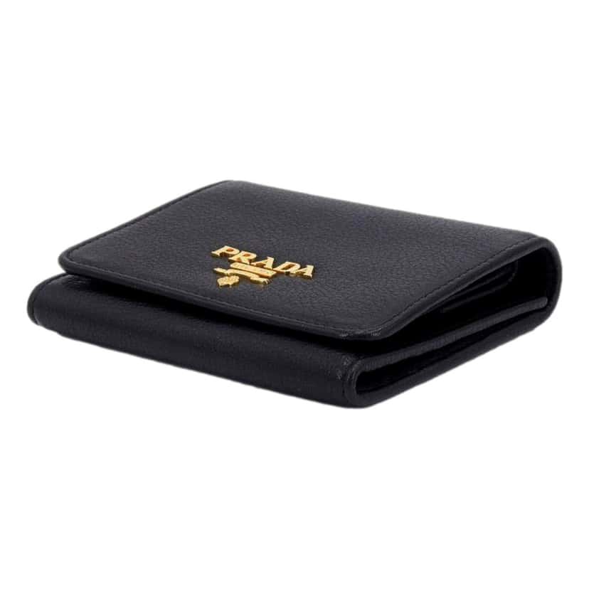 Prada Prada Vitello Grain Black Trifold Compact Wallet Leather Logo Plaque Black Leather Never worn - Inside View