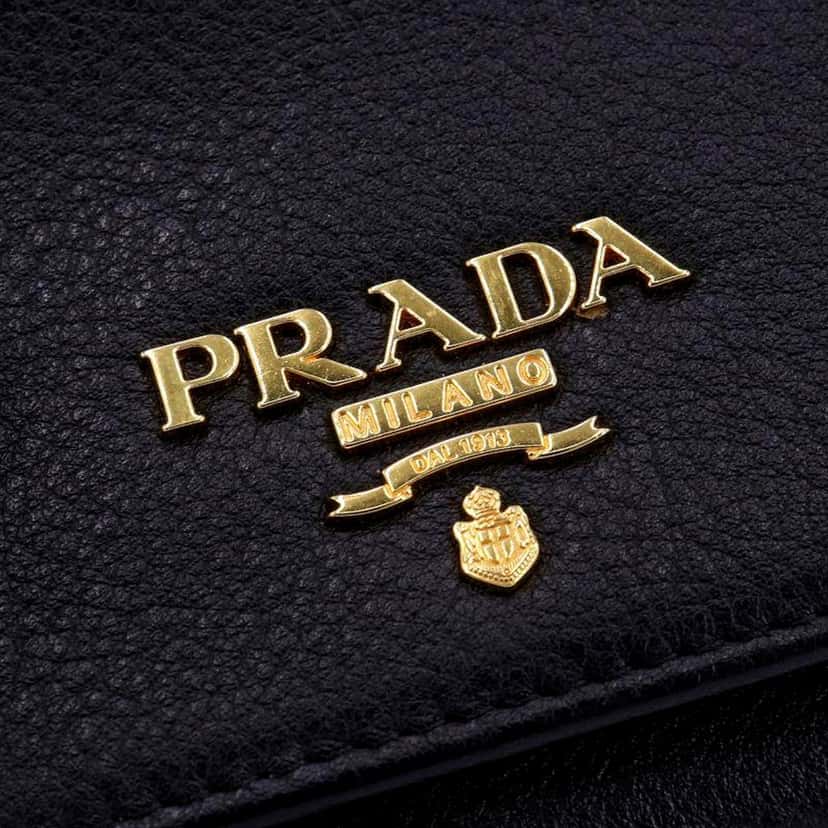 Prada Prada Vitello Grain Black Trifold Compact Wallet Leather Logo Plaque Black Leather Never worn - Box View