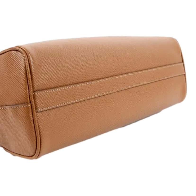Prada Prada Saffiano Soft Calfskin Top Handle Handbag Medium Caramel Brown Brown Leather Never worn - Model View