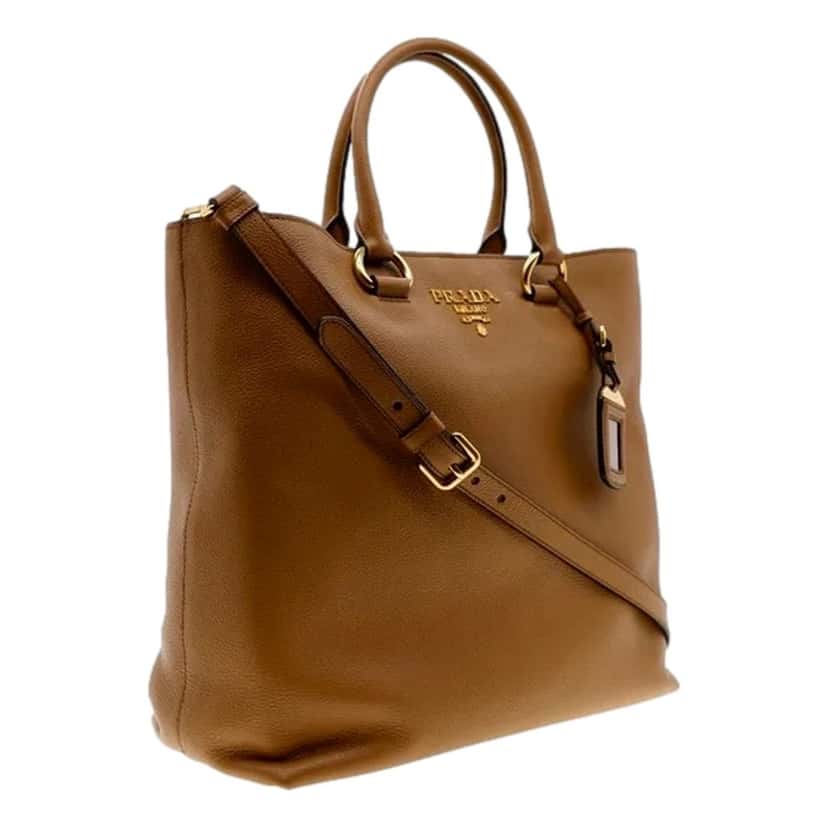 Prada Prada Vitello Phenix Caramel Brown Shopping Tote Bag Brown Leather Never worn - Back View