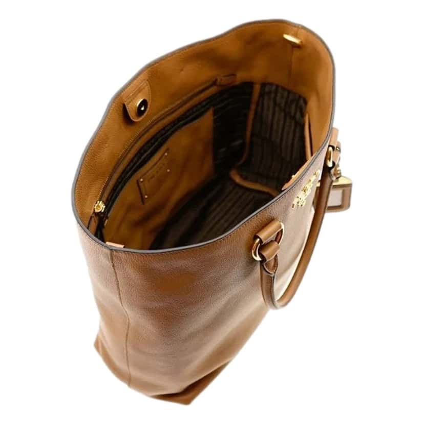 Prada Prada Vitello Phenix Caramel Brown Shopping Tote Bag Brown Leather Never worn - Model View