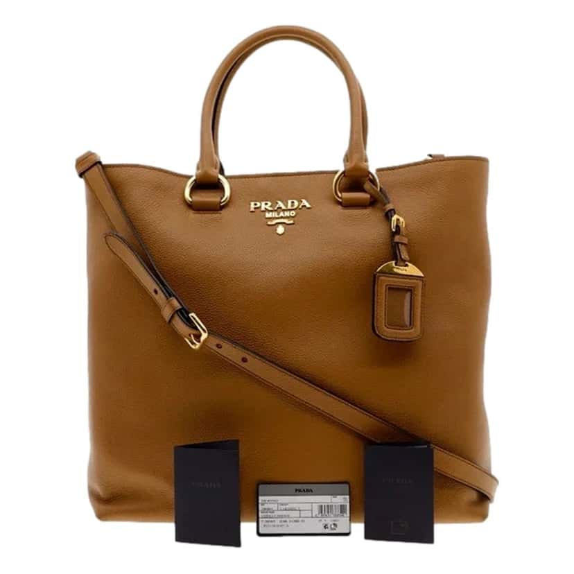 Prada Prada Vitello Phenix Caramel Brown Shopping Tote Bag Brown Leather Never worn - Box View