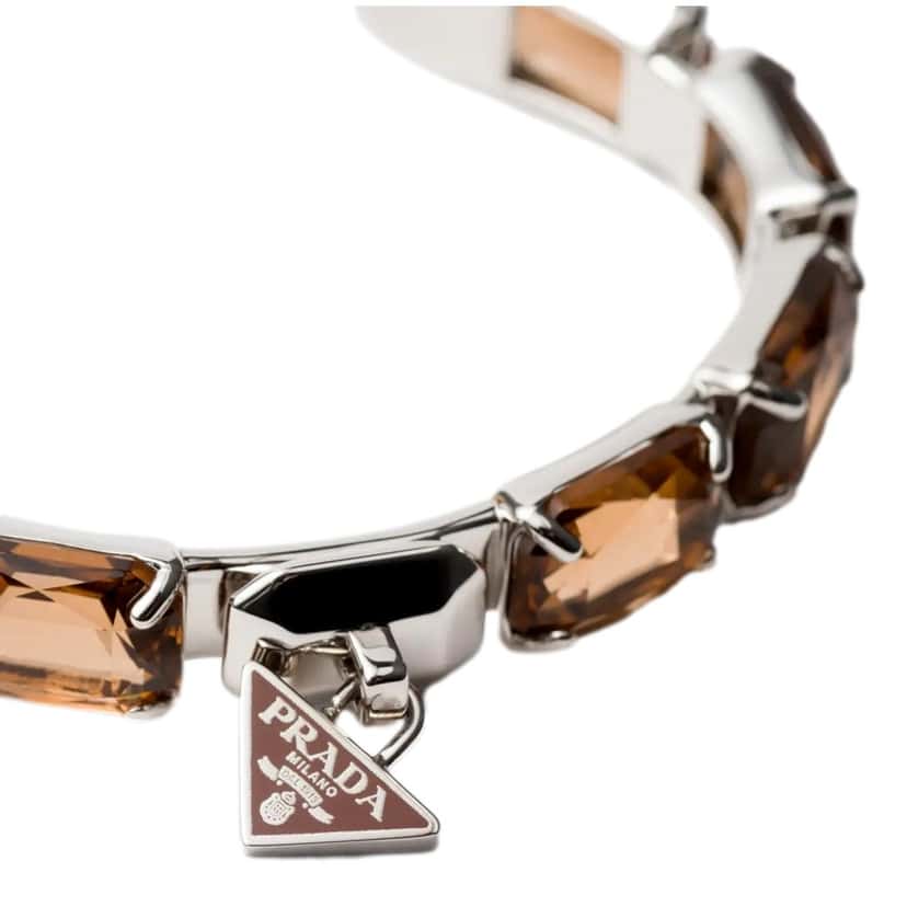 Prada Prada Triangolo Silver Tone Brown Crystal Cuff Bracelet Triangle Logo Silver Never worn - Back View