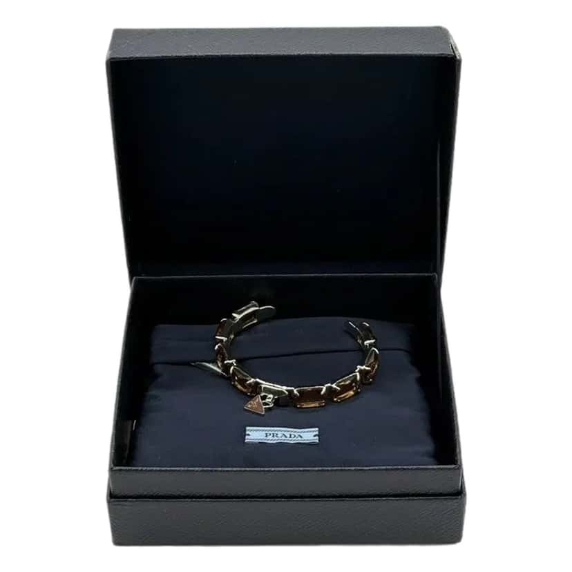 Prada Prada Triangolo Silver Tone Brown Crystal Cuff Bracelet Triangle Logo Silver Never worn - Inside View