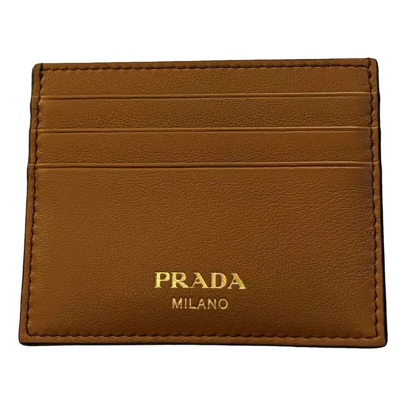 Prada Prada Caramel Soft Grain Leather Gold Embossed Logo Card Holder Wallet Brown Leather Never worn - Front View