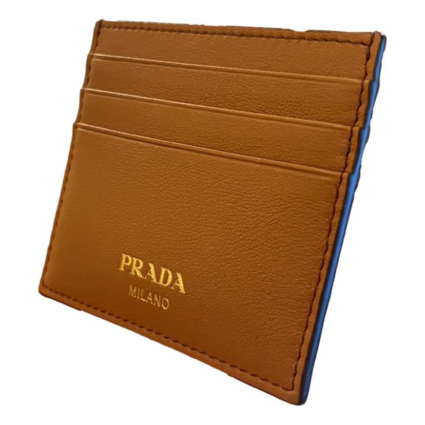 Prada Prada Caramel Soft Grain Leather Gold Embossed Logo Card Holder Wallet Brown Leather Never worn - Back View