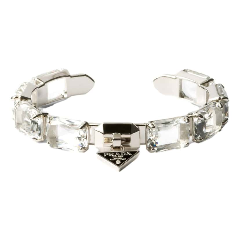 Prada Prada Triangolo Silver Tone Crystal Cuff Bracelet Triangle Logo Silver Never worn - Front View
