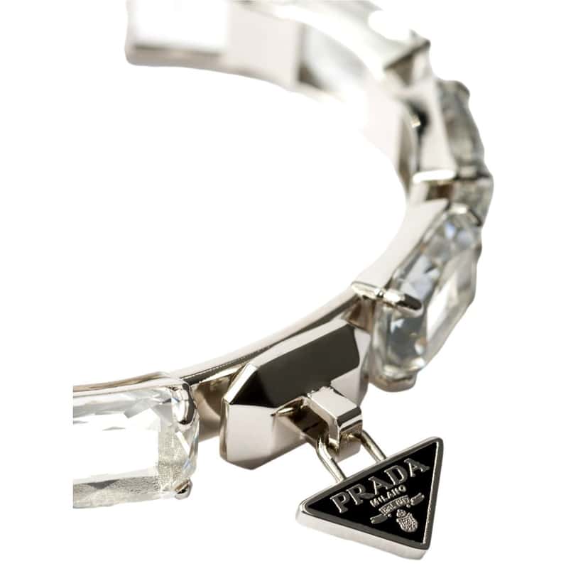 Prada Prada Triangolo Silver Tone Crystal Cuff Bracelet Triangle Logo Silver Never worn - Back View