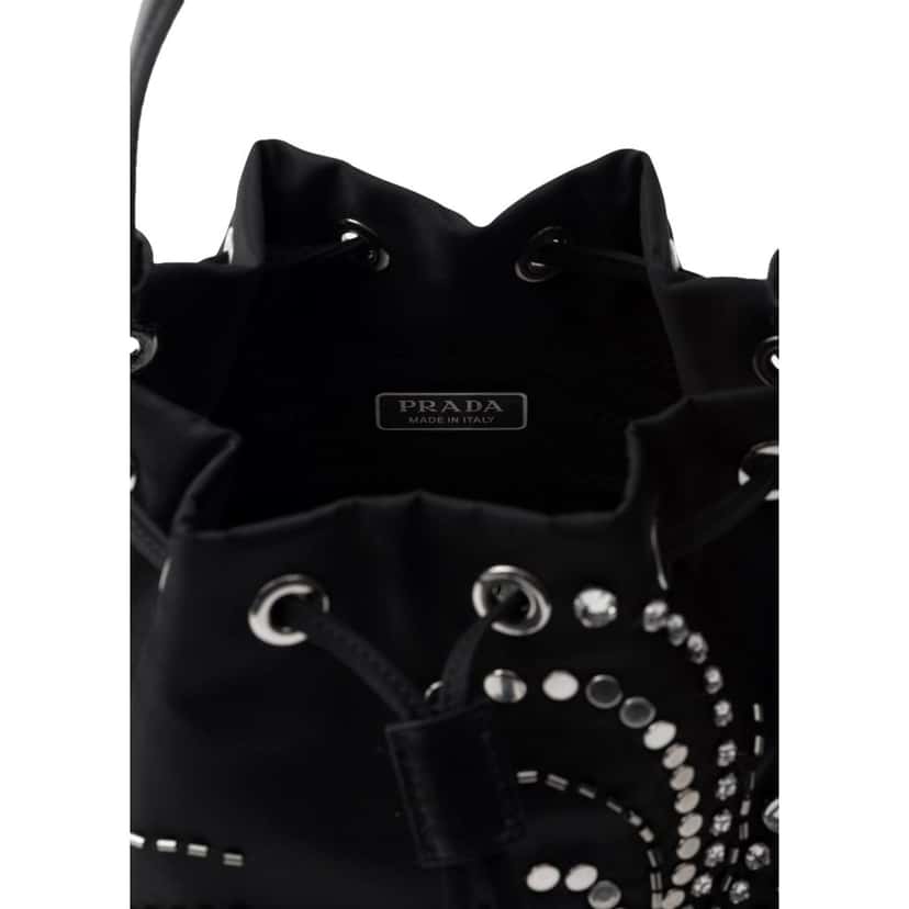 Prada Prada Re-Nylon Mini Drawstring Bucket Bag Black Beaded Embroidered Black Never worn - Inside View