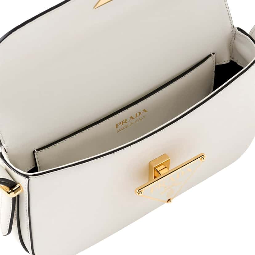 Prada Prada Embleme Triangle Logo Soft Calfskin Crossbody Bag White White Leather Never worn - Model View