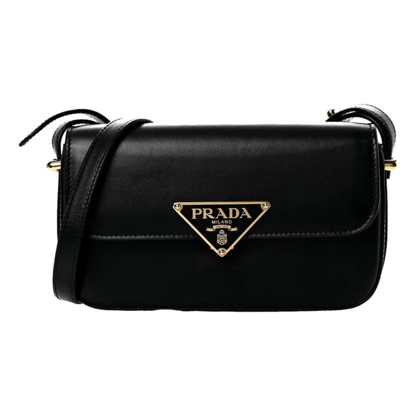 Prada Prada Embleme Triangle Logo Soft Calfskin Crossbody Bag Black Black Leather Never worn - Front View