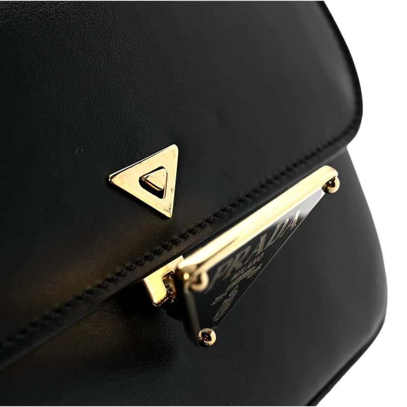 Prada Prada Embleme Triangle Logo Soft Calfskin Crossbody Bag Black Black Leather Never worn - Box View