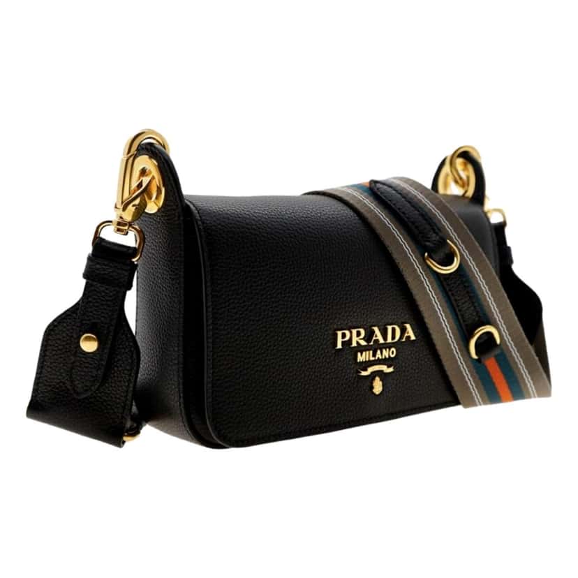 Prada Prada Milano Black Small Leather Crossbody Bag Web Stripe Strap Black Leather Never worn - Back View