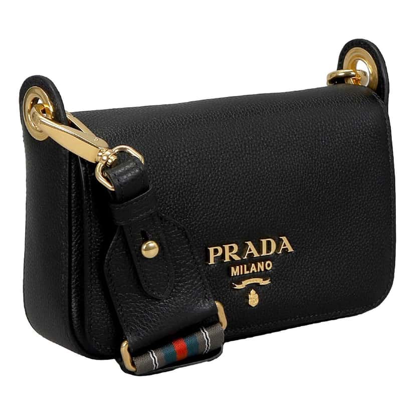 Prada Prada Milano Black Small Leather Crossbody Bag Web Stripe Strap Black Leather Never worn - Inside View