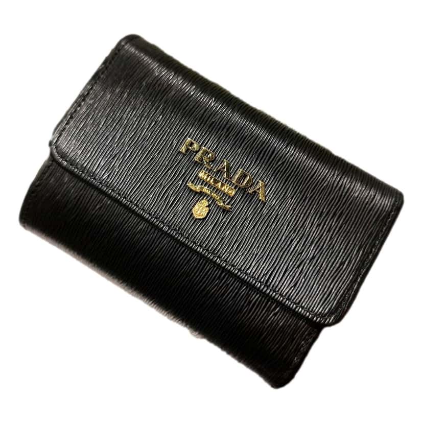 Prada Prada Vitello Move Nero Black Trifold Coin Zipper Snap Card Holder Wallet Black Leather Never worn - Front View