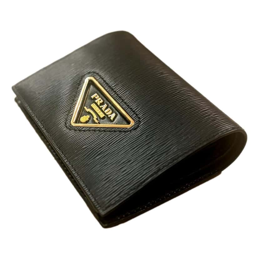 Prada Prada Vitello Move Nero Black Triangle Logo Leather Bifold Snap Wallet Black Leather Never worn - Model View