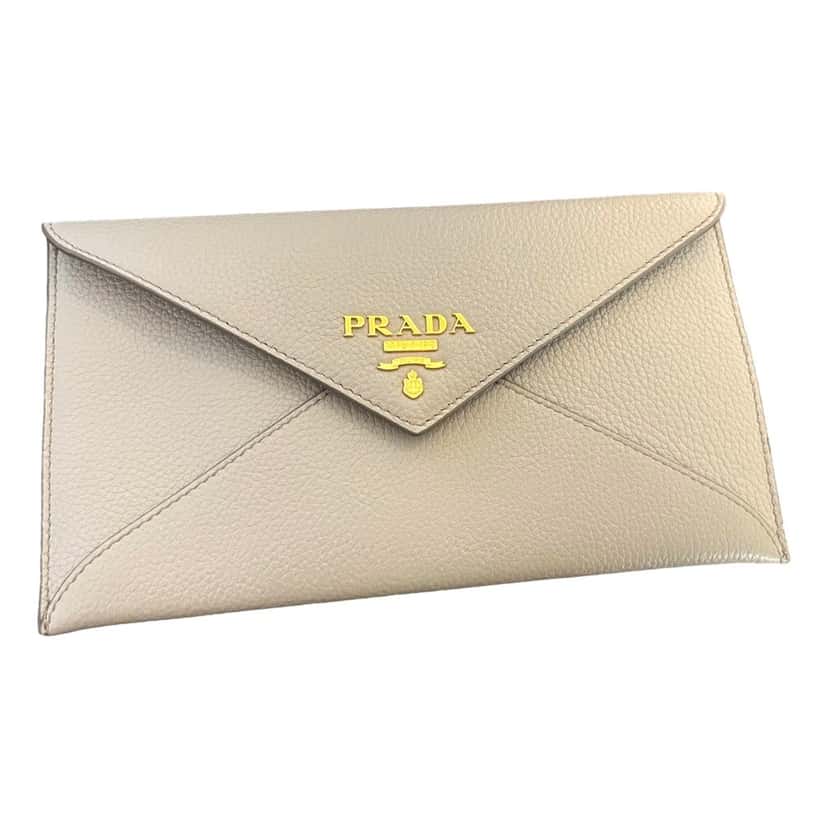 Prada Prada Grey Vitello Grain Leather Long Envelope Wallet Grey Leather Never worn - Front View