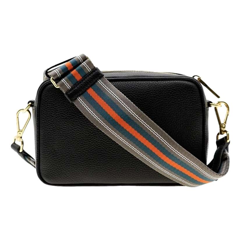 Prada Prada Vitello Phenix Leather Crossbody Bag in Black with Gold Hardware and Web Stripe Strap Black Leather Never worn - Inside View