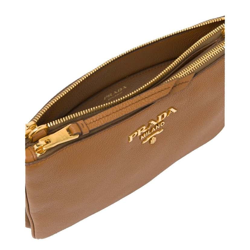 Prada Prada Vitello Phenix Leather Crossbody Bag in Caramel Brown with Gold Hardware Brown Leather Never worn - Model View