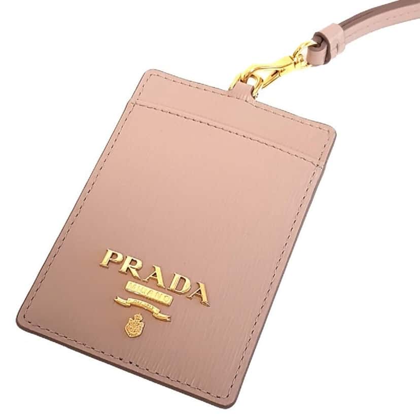 Prada Prada Vitello Move Beige Leather Logo Plaque Lanyard Cardholder Wallet Pink Leather Never worn - Model View