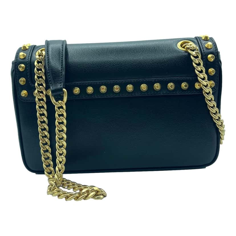 Prada Prada Pattina Black Glace Calf Leather Studded Flap Crossbody Bag Gold Chain Black Leather Never worn - Inside View