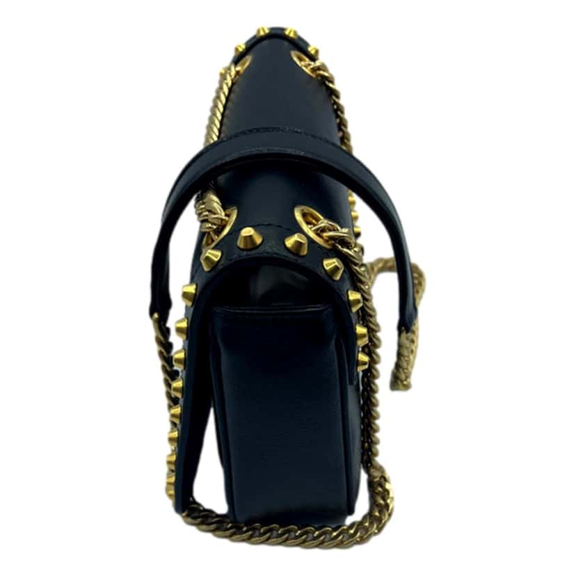 Prada Prada Pattina Black Glace Calf Leather Studded Flap Crossbody Bag Gold Chain Black Leather Never worn - Model View
