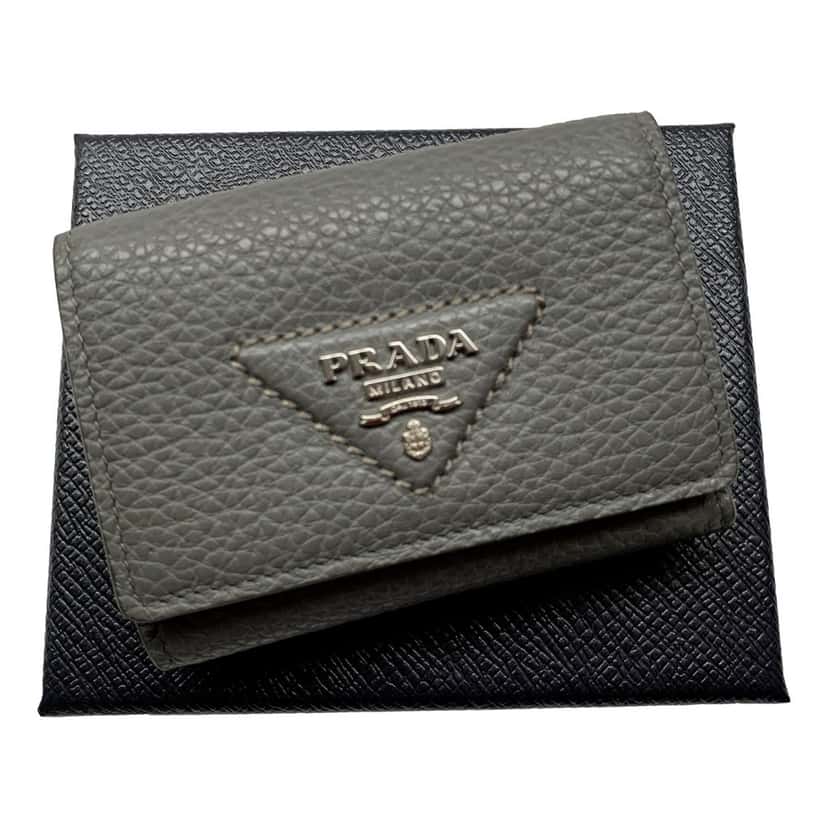 Prada Prada Marmo Marble Grey Vitello Daino Leather Silver Logo Trifold Wallet Other Leather Never worn - Front View