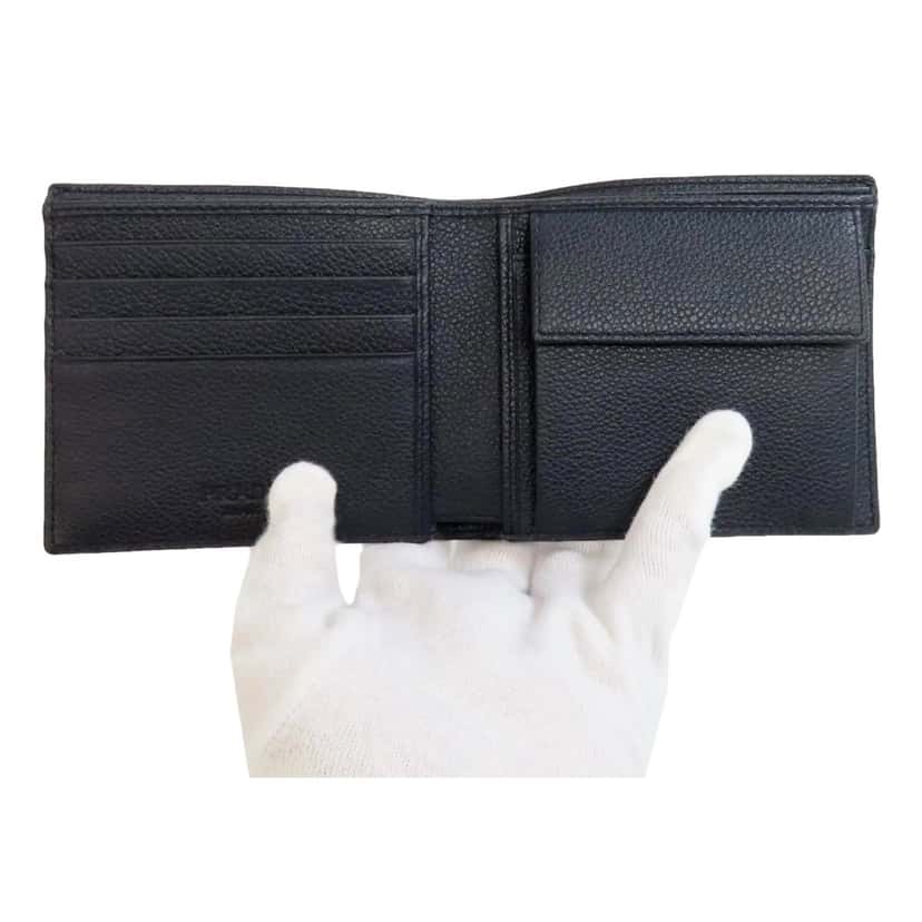 Prada Prada Black Vitello Micro Grain Leather Bifold Wallet Triangle Enamel Logo Black Leather Never worn - Model View