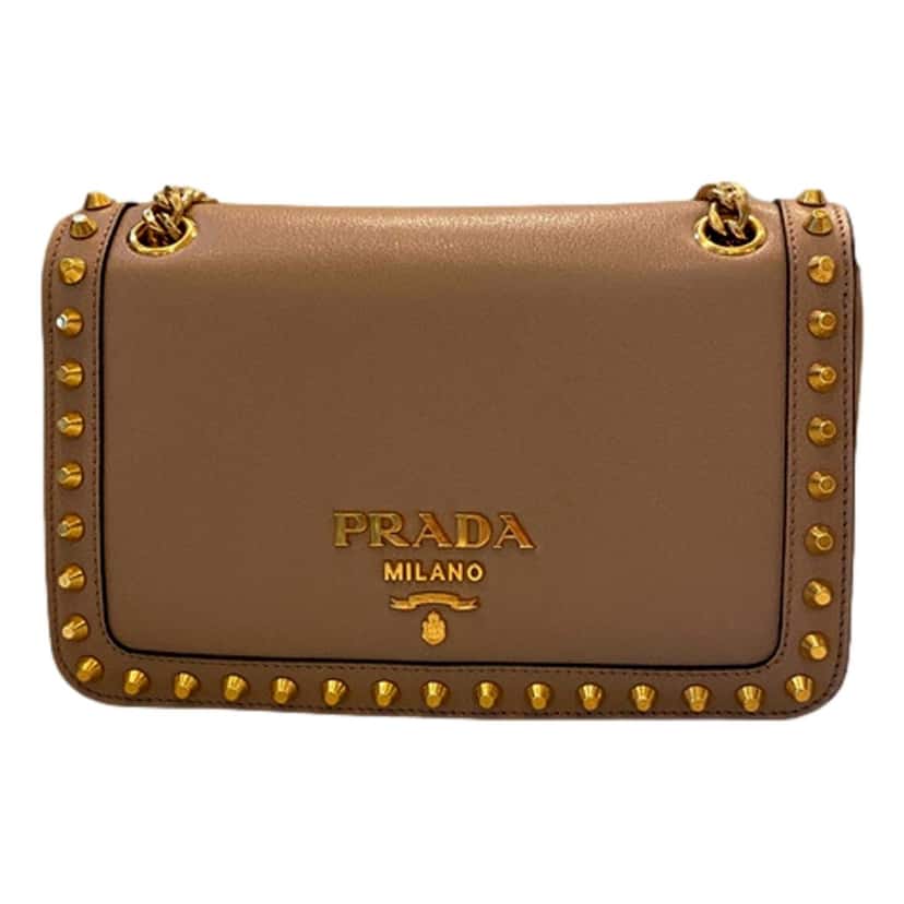 Prada Prada Pattina Glace Calf Leather Cammeo Beige Gold Studded Bag Beige Leather Never worn - Back View