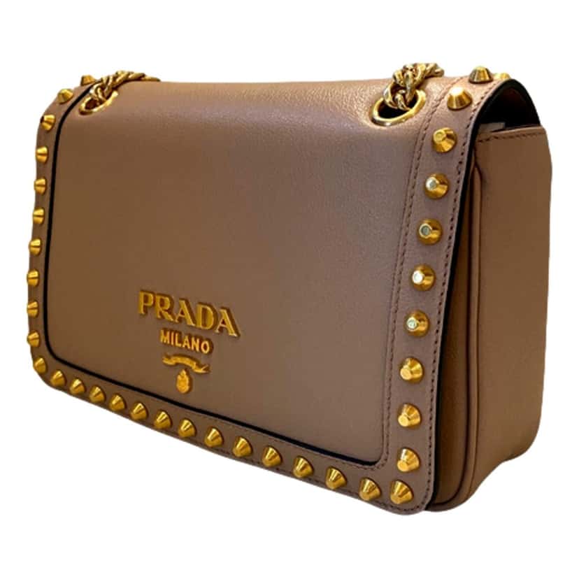 Prada Prada Pattina Glace Calf Leather Cammeo Beige Gold Studded Bag Beige Leather Never worn - Inside View