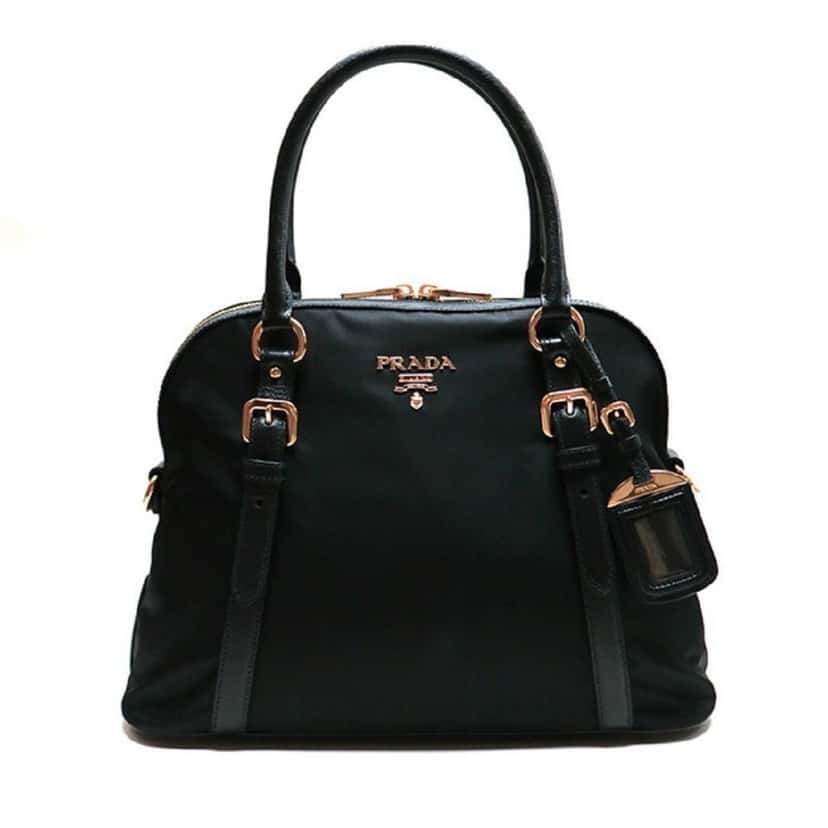 Prada Prada Tessuto Nylon Saffiano Leather Black Satchel Bag Black Canvas Good condition - Front View