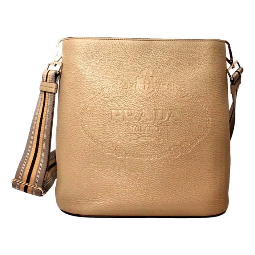 Prada Prada Vitello Phenix Cammeo Leather Stripe Strap Bucket Bag Beige Leather Never worn - Front View