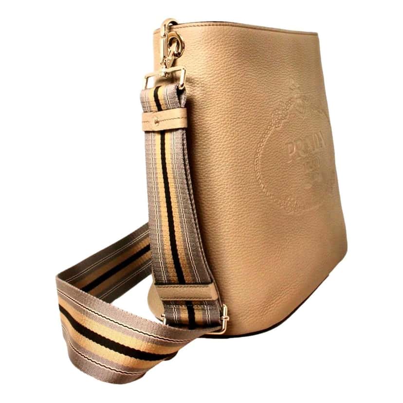 Prada Prada Vitello Phenix Cammeo Leather Stripe Strap Bucket Bag Beige Leather Never worn - Inside View