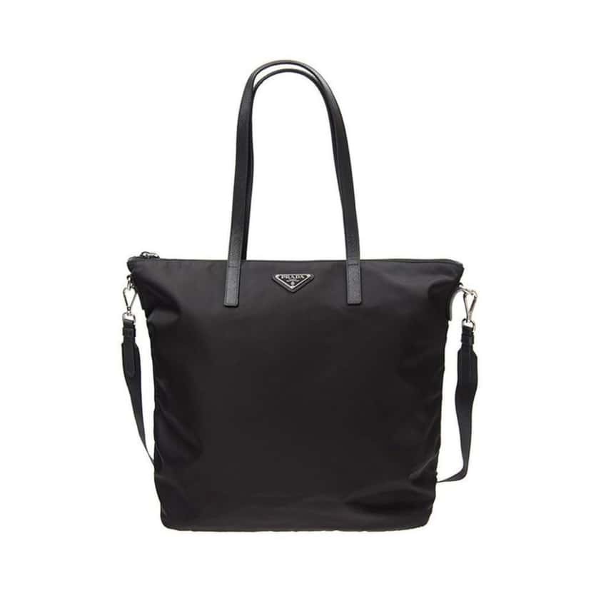 Prada Prada Tessuto Nylon Black Convertible Shopping Tote Black Leather Never worn - Front View