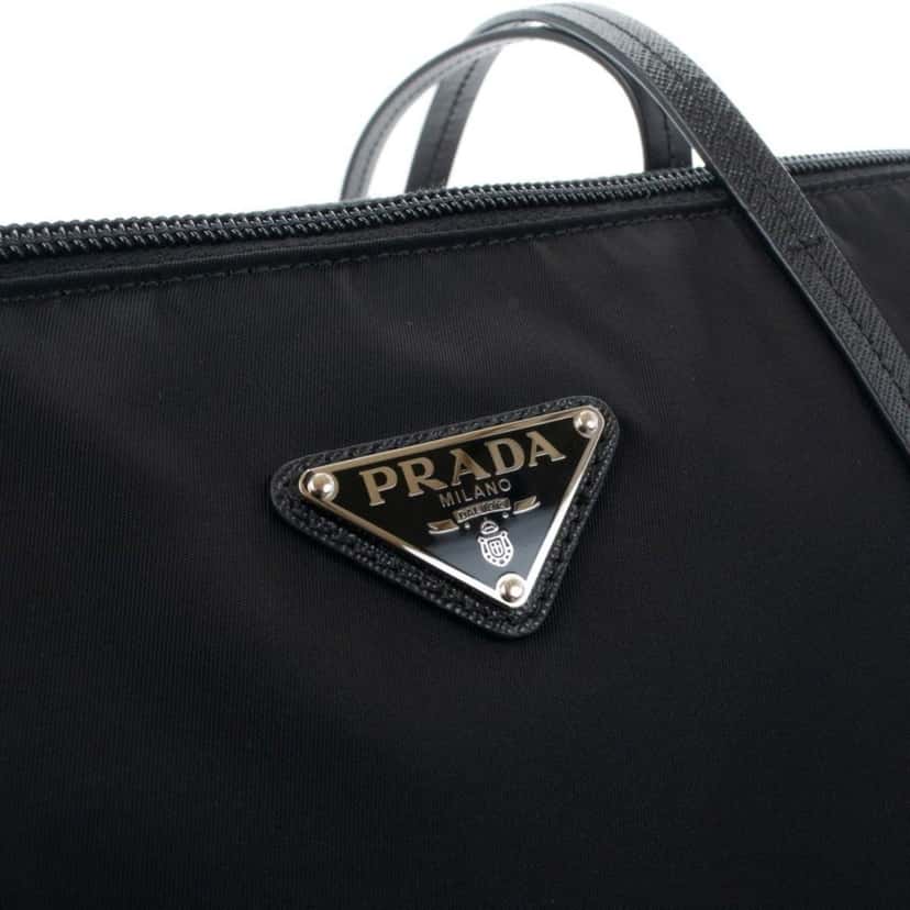 Prada Prada Tessuto Nylon Black Convertible Shopping Tote Black Leather Never worn - Box View