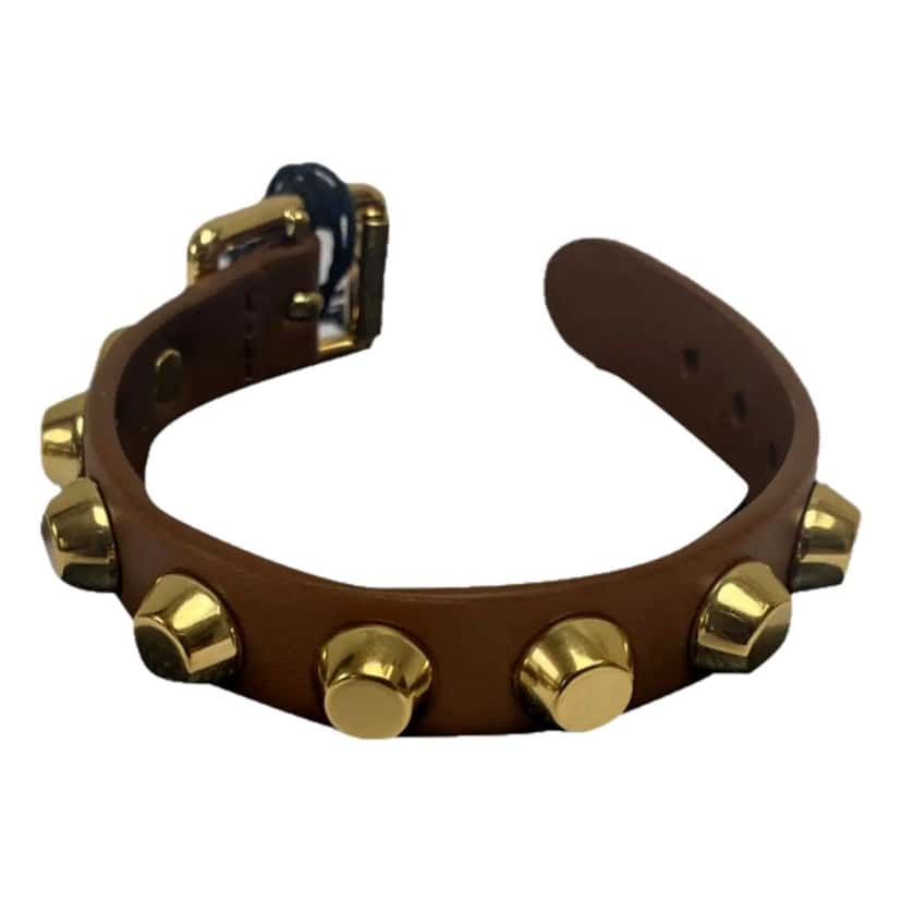 Prada Prada Studded Brown Leather Bracelet Gold Tone Hardware Brown Leather Never worn - Front View