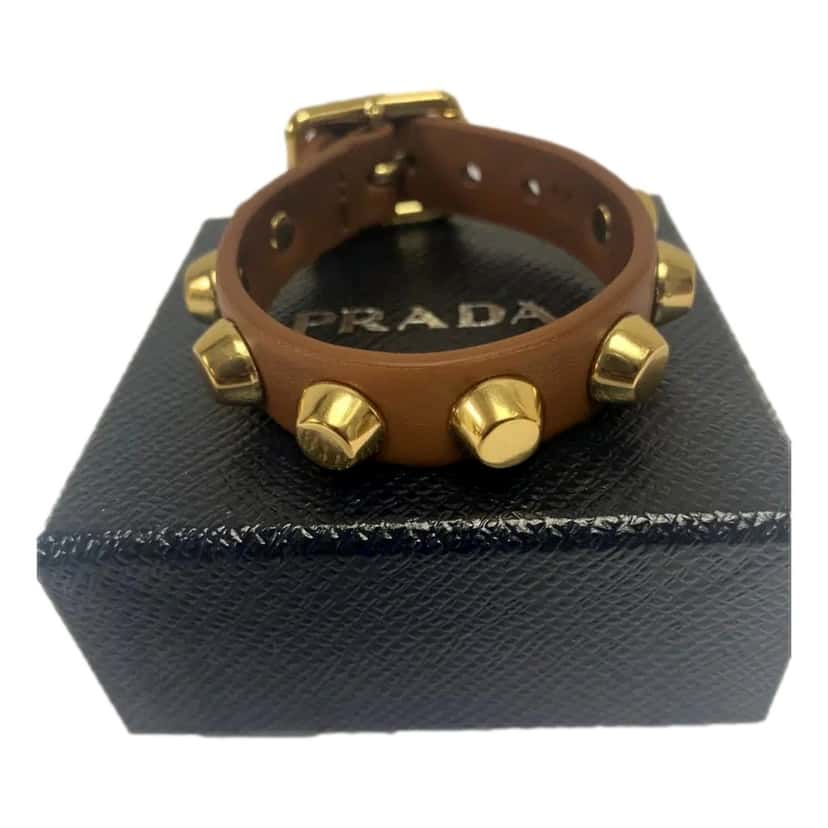 Prada Prada Studded Brown Leather Bracelet Gold Tone Hardware Brown Leather Never worn - Inside View