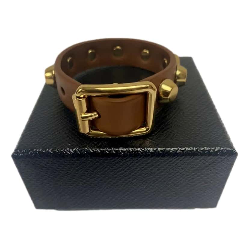 Prada Prada Studded Brown Leather Bracelet Gold Tone Hardware Brown Leather Never worn - Model View