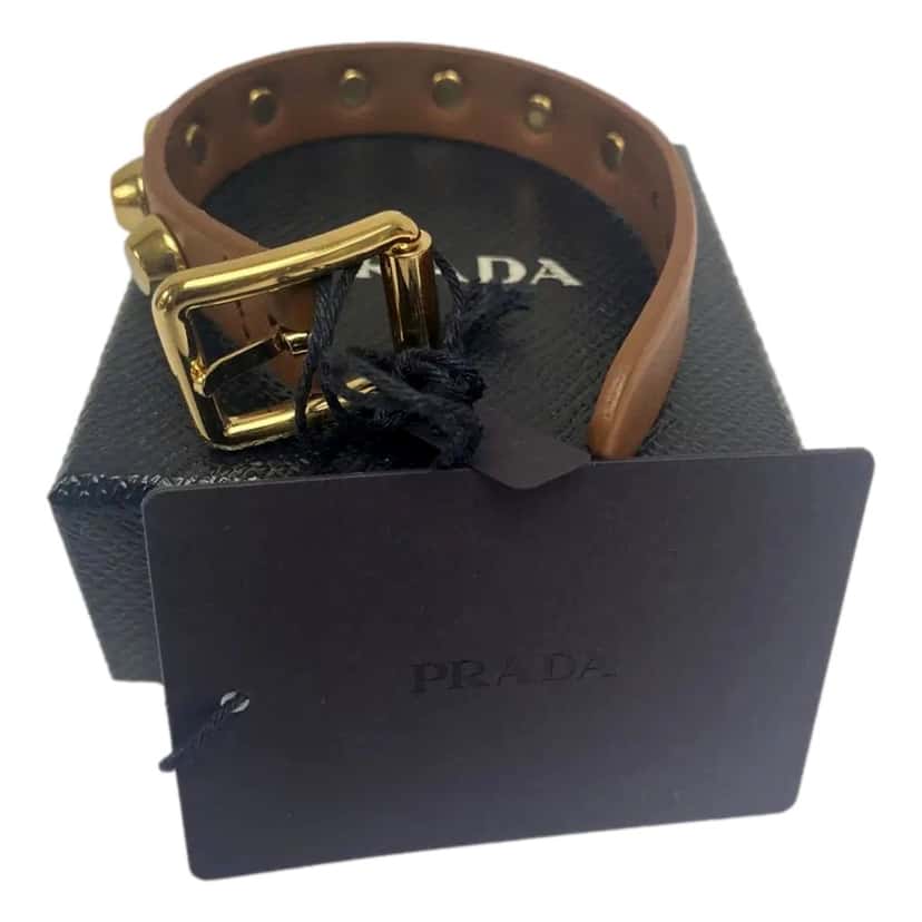 Prada Prada Studded Brown Leather Bracelet Gold Tone Hardware Brown Leather Never worn - Box View