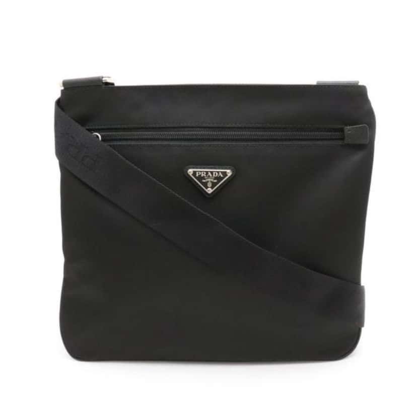 Prada Prada Tessuto Saffiano Black Messenger Bag Cross Body Black Leather Never worn - Front View