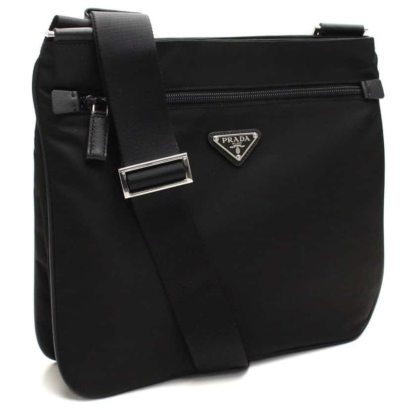Prada Prada Tessuto Saffiano Black Messenger Bag Cross Body Black Leather Never worn - Back View