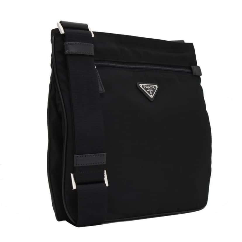 Prada Prada Tessuto Saffiano Black Messenger Bag Cross Body Black Leather Never worn - Model View